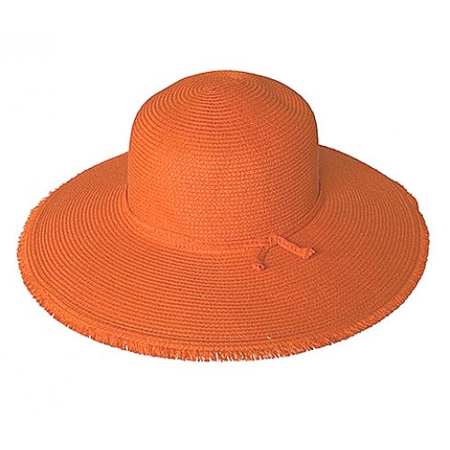 Wide Brim Braded Paper Straw Hat w/ Frill - Orange - HT-ST255OG